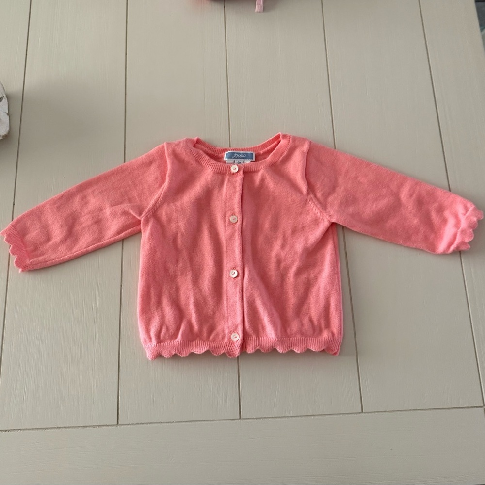 Jacadi Pink Scallop Cardigan - 6M with original box and bag